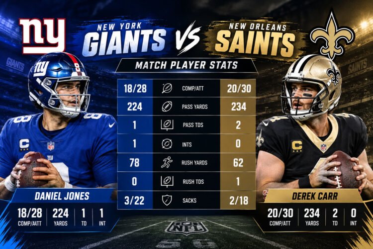 new york giants vs new orleans saints match player stats